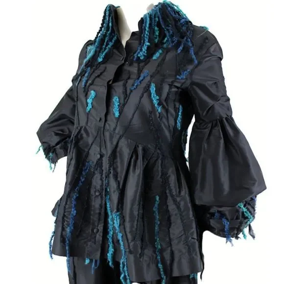 Silk Taffeta Puff Sleeve Blouse w/Embroidered Accents by MASSIMO CRIVELLI MILAN - Picture 3 of 12